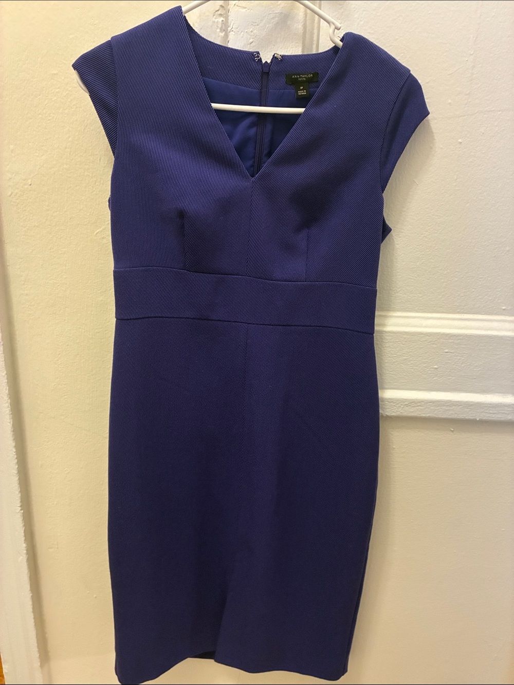 Ann Taylor Cap-Sleeve V-Neck Midi Dress in Cobalt